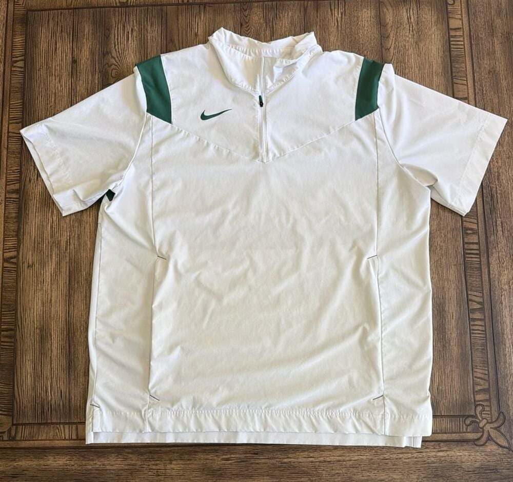 Nike Sideline Short Sleeve 1/4 Zip Pullover White Green Size XL